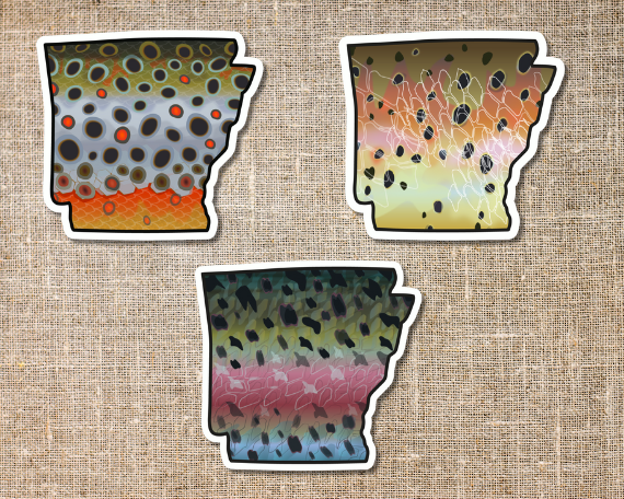 Fly fishing sticker waterproof trout sticker brook trout rainbow trout brown trout tiger trout golden trout cutthroat trout Simms Patagonia fishing gift for men women Made in USA veteran Orvis Arkansas