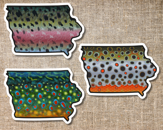Fly fishing sticker waterproof trout sticker brook trout rainbow trout brown trout tiger trout golden trout cutthroat trout Simms Patagonia fishing gift for men women Made in USA veteran Orvis Iowa