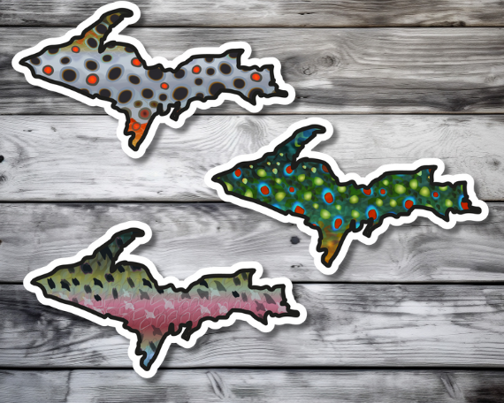 Fly fishing sticker waterproof trout sticker brook trout rainbow trout brown trout tiger trout golden trout cutthroat trout Simms Patagonia fishing gift for men women Made in USA veteran Orvis Michigan Upper Peninsula UP