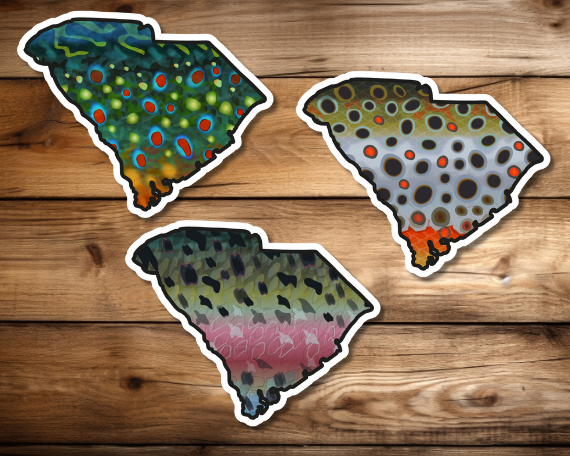 Fly fishing sticker waterproof trout sticker brook trout rainbow trout brown trout tiger trout golden trout cutthroat trout Simms Patagonia fishing gift for men women Made in USA veteran Orvis South Carolina