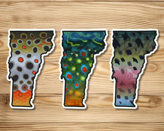 Fly fishing sticker waterproof trout sticker brook trout rainbow trout brown trout tiger trout golden trout cutthroat trout Simms Patagonia fishing gift for men women Made in USA veteran Orvis Vermont