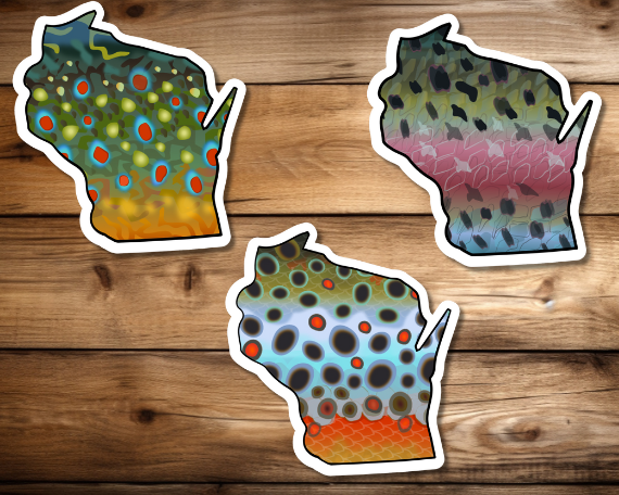 Fly fishing sticker waterproof trout sticker brook trout rainbow trout brown trout tiger trout golden trout cutthroat trout Simms Patagonia fishing gift for men women Made in USA veteran Orvis Wisconsin